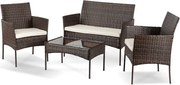 Zestaw Mebli Ogrodowych MISSISIPI Brązowy/Beżowy Sofa Krzesła Stolik Tarasowy Technorattan Nowoczesne