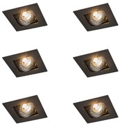 Zestaw 6 kwadratowych reflektorów wpuszczanych czarnych z regulacją - Artemis