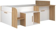 Łóżko piętrowe 90 x 200 cm z biurkiem i półkami - Biały i naturalny - PEDRO