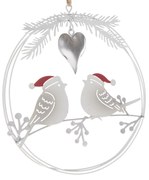 Świąteczna wisząca metalowa dekoracja Ptaki, 14,5 x 16 x 1 cm