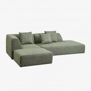 Narożna Sofa Modułowa Cardea 2-częściowa Z Prawą Leżanką I Tapicerowanym Pufem Bouclé Salvia Zieleń - Sklum
