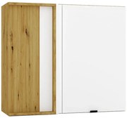 Narożna szafka kuchenna górna z pojedynczym frontem biały + dąb artisan K5-T19