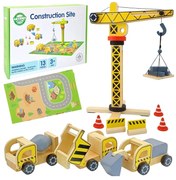 Woopie green drewniany plac budowy 5w1 ruchomy dźwig xxl pojazdy budowlane 13 el. fsc