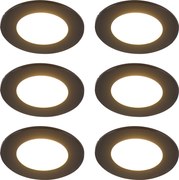 Zestaw 6 nowoczesnych reflektorów wpuszczanych czarnych z diodami LED z 3-stopniowym ściemnianiem IP65 - Blanca