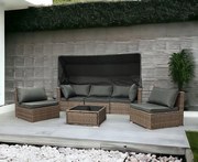 Wielofunkcyjny zestaw mebli ogrodowych - narożnik, leżanka z daszkiem Galicja 101 jasny brąz, poduszki szare