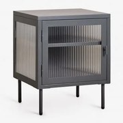 Prostokątny Stolik Nocny 45x40 Cm Ze Stali I Szkła Paoline Czarny Węgiel - Sklum