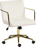 HOMCOM Obrotowy fotel biurowy ze złotymi akcentami, krzesło komputerowe z metalową podstawą, tkanina o wyglądzie aksamitu, kremowo-biały