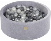 Okrągły Suchy Basen Z Piłeczkami 7cm Dla Dziecka, 90x30cm/200 Piłek, Welurowy, Jasnoszary, Piłki: Srebrne, Biała Perła, Transparentne - Meowbaby®