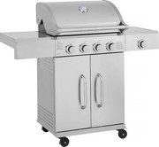 Grill gazowy ze stali nierdzewnej 5 palników Brazzo jasnoszary z płytą grillową, palnikiem bocznym i wózkiem na kółkach – 14,5 kW