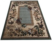 Brązowo-zielony prostokątny dywan w kwiaty N8-W89