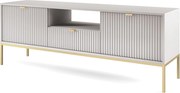 Stolik RTV Geriffelt NOVA, złote uchwyty, 2 drzwi, szuflada, półka, 154x56x39cm, czarna fasada, rama złota szara