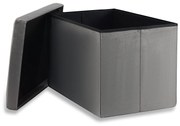 Pufa składana XL z guzikami, podwójna, schowek - 60x38x38cm aksamit szara