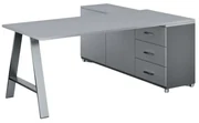 Biurko PRIMO STUDIO z szafką po lewej, blat 1800 x 800 mm, szary