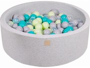 Okrągły Suchy Basen Z Piłeczkami 7cm Dla Dziecka, 90x30cm/200 Piłek, Bawełniany, Jasnoszary, Piłki: Turkusowe, Jasnozielone, Szare, Transparentne - Meowbaby®