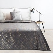 Narzuta na łóżko welwetowa marmurek elegancka 170x210 cm stalowo-złota