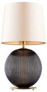 Lampa stołowa na stolik nocny, styl glamour Hamilton – szkło ryflowane grafitowe, abażur beżowy środek złoty