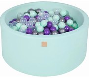 Okrągły Suchy Basen Z Piłeczkami 7cm Dla Dziecka, 90x40cm/300 Piłek, Bawełniany, Miętowy, Piłki: Miętowe, Transparentne, Srebrne, Fioletowe - Meowbaby®