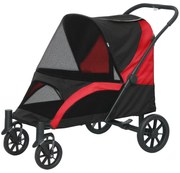 PawHut Składany Wózek dla Dużych Psów, Buggy dla Zwierząt z 4 Kołami, Smycze Bezpieczeństwa, Hamulce, Czarny