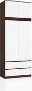 Szafa AKORD S90 z nadstawką Wenge 90 cm 2 drzwi 2 szuflady kolor Biały mat 6 półek 90x51x234 cm
