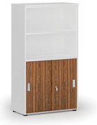 Szafa biurowa kombinowana PRIMO WHITE, drzwi przesuwne na 2 poziomach, 800 x 420 x 1434 mm, biały/orzech