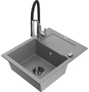 Mexen Enzo zlewozmywak granitowy 1-komorowy z ociekaczem i baterią kuchenną Aster, szary - 6506-71-73450-07-B