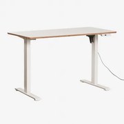 Elektryczne Prostokątne Biurko Podnoszone Z Funkcją Pamięci, Wykonane Z Drewna I Żelaza Serpi Madera Blanca & ↔︎ 120 Cm & Biały - Sklum