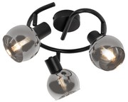 Lampa sufitowa art deco czarna z przydymionym szkłem 3-punktowa okrągła - Vidro
