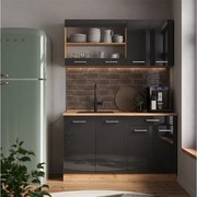 Pojedyncza kuchnia antracytowy wysoki połysk/złoty dąb power 140x60x81.6 r-line