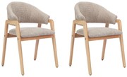 Zestaw 2 krzeseł z podłokietnikami z bukli i drewna kauczukowego - Taupe i naturalny - SOLUNA
