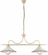 Żyrandol Osteria z lakierowanego żelaza w kolorze kości słoniowej, dekor decapé, ceramiczne dyfuzory biało-brązowe Ø30 cm, 2 światła, 83x30 cm