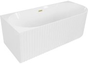 Mexen Gia wanna wolnostojąca narożna ryflowana lewa 150 x 75 cm, biała połysk, przelew złoty szczotkowany - 52701507500L-55