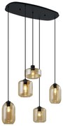 Nowoczesna lampa wisząca czarna z bursztynowym szkłem 5-punktowa - Sheena Nowoczesny Oswietlenie wewnetrzne