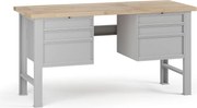 Stół warsztatowy G7, blat bukowy, 1700 x 800 x 840 mm, 2x kontener, 6x szuflada, szary