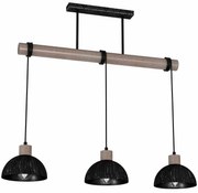 Lampa wisząca, czarna, drewno, potrójna, nad stół ERIK Sawn black/Patinated wood 3XE27