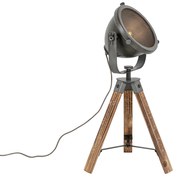 Industrialna lampa stołowa na trójnogu stalowa z drewnem, regulowana - EmadoPrzemysłowy Oswietlenie wewnetrzne