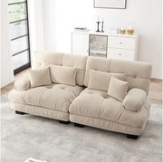 Sofa 2-osobowa z tkaniny szenilowej z oparciem i podłokietnikami, jasnobrązowa - do salonu i sypialni