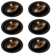 Zestaw 6 Nowoczesnych czarnych regulowanych reflektorów wpuszczanych - Coop 111 Honey Oswietlenie wewnetrzne