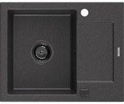 Mexen Enzo zlewozmywak granitowy 1-komorowy z ociekaczem 576 x 465 mm, czarny nakrapiany, syfon czarny - 6506571005-76-B