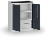Szafa warsztatowa, 2 półki + 2 szuflady, 1180 × 950 × 500 mm, grafitowe drzwi