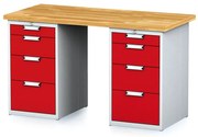 Stół warsztatowy MECHANIC, 1500x685x880 mm, 2x 4 szufladowy kontener, szary/czerwony