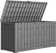 Outsunny Skrzynia Ogrodowa 227 l Wodoodporna Zamykana na Klucz UV Odporna z Teksturą Drewna do Ogrodu 106,5x43x54,5cm Szara | Aosom PL