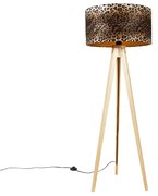Lampa stojąca trójnóg naturalny z abażurem w panterkę 50 cm - Tripod Classic Oswietlenie wewnetrzne