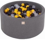 Okrągły Suchy Basen Z Piłeczkami 7cm Dla Dziecka, 90x40cm/300 Piłek, Bawełniany, Ciemnoszary, Piłki: Żółte, Czarne, Transparentne - Meowbaby®