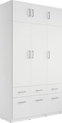 Szafa 3-drzwiowa z 6 szufladami - szer. 136 cm - Biały + Nadstawka - BELOMY