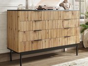 Nowoczesny buffet 120x39,5x80 cm - 8 szuflad - Wykończenie drewno - MDF - Kolor naturalny i czarny