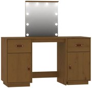 Drewniana toaletka z lustrem z lampkami miodowy brąz L1-L60