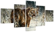 Obraz - Tygrys w zaśnieżonym lesie, obraz olejny (125x70 cm)