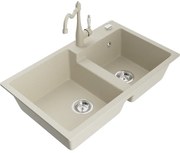 Mexen Tomas zlewozmywak granitowy 2-komorowy z baterią kuchenną Carla, beżowy - 6516-69-670700-69
