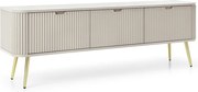 ZOVA RTV Szafka TV-Lowboard z żłobionymi frontami, metalowymi nogami, 3 drzwi, nowoczesny stolik TV, nogi metalowe złote, 168/57/39cm