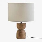 Lampa Stołowa ↑40 Cm Z Drewna Mango I Lnu Gabina Biała - Sklum